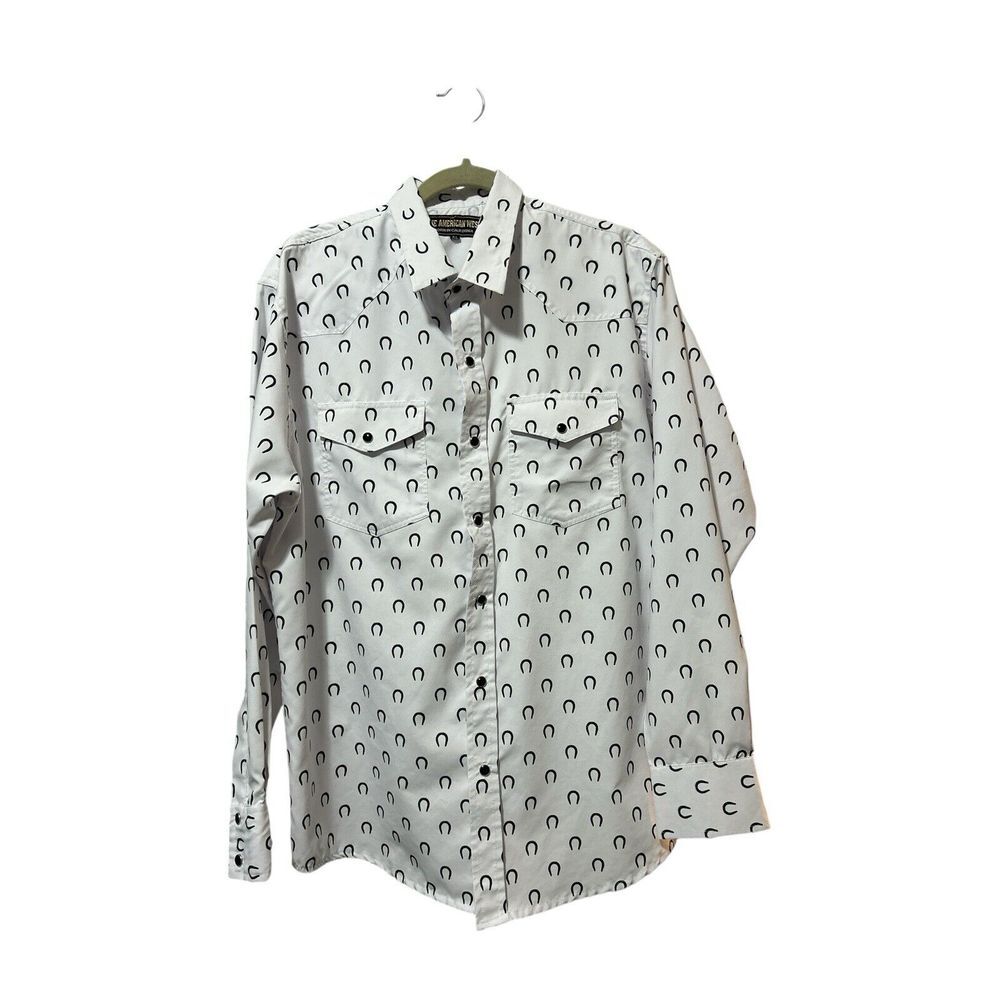 The American West Shirt Mens Western Pearl Snap Long Sleeve White Horse Shoes XL